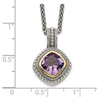 Shey Couture Sterling Silver Necklace with 14K Accent Antiqued Cushion Bezel Amethyst, 18" view 3