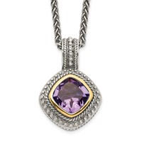 Shey Couture Sterling Silver Necklace with 14K Accent Antiqued Cushion Bezel Amethyst, 18" view 1