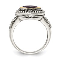 Shey Couture Sterling Silver Ring with 14K Accent Antiqued Cushion Bezel Amethyst view 2