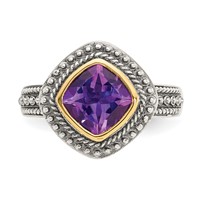 Shey Couture Sterling Silver Ring with 14K Accent Antiqued Cushion Bezel Amethyst view 5