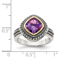 Shey Couture Sterling Silver Ring with 14K Accent Antiqued Cushion Bezel Amethyst view 3