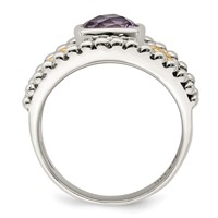 Shey Couture Sterling Silver Ring with 14K Accent Antiqued Checkerboard-cut Cushion Bezel Amethyst view 2