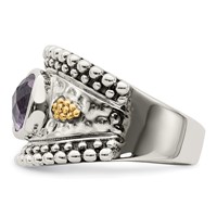Shey Couture Sterling Silver Ring with 14K Accent Antiqued Checkerboard-cut Cushion Bezel Amethyst view 4