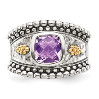 Shey Couture Sterling Silver Ring with 14K Accent Antiqued Checkerboard-cut Cushion Bezel Amethyst view 5