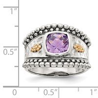 Shey Couture Sterling Silver Ring with 14K Accent Antiqued Checkerboard-cut Cushion Bezel Amethyst view 3