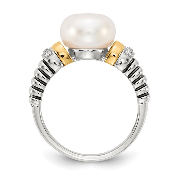 Shey Couture Sterling Silver with 14K Accent Antiqued Diamond and 9.5-10mm Freshwater Cultured Pearl Ring