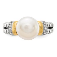 Shey Couture Sterling Silver Ring with 14K Accent Antiqued Diamond and 9.5-10mm Freshwater Cultured Pearl view 5