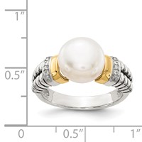 Shey Couture Sterling Silver Ring with 14K Accent Antiqued Diamond and 9.5-10mm Freshwater Cultured Pearl view 4