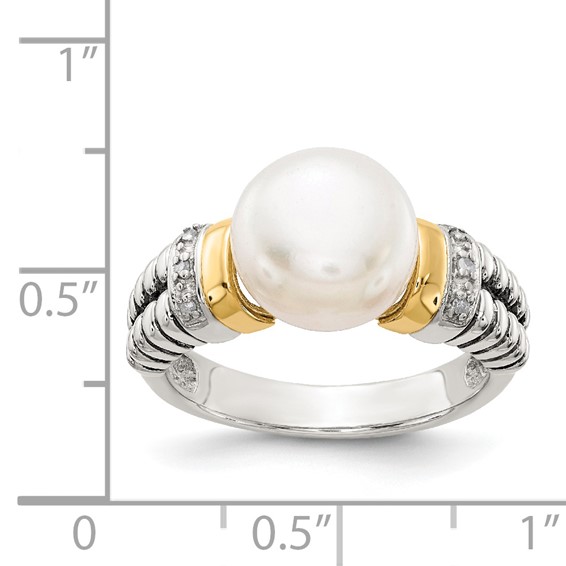 Shey Couture Sterling Silver with 14K Accent Antiqued Diamond and 9.5-10mm Freshwater Cultured Pearl Ring