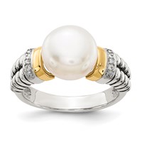 Shey Couture Sterling Silver Ring with 14K Accent Antiqued Diamond and 9.5-10mm Freshwater Cultured Pearl view 1