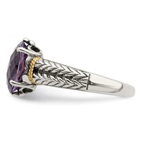 Shey Couture Sterling Silver with 14K Accent Antiqued Oval Amethyst Ring view 3