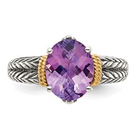 Shey Couture Sterling Silver with 14K Accent Antiqued Oval Amethyst Ring view 5