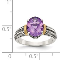 Shey Couture Sterling Silver with 14K Accent Antiqued Oval Amethyst Ring view 4