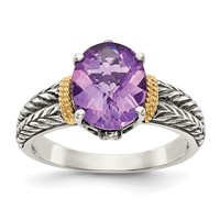 Shey Couture Sterling Silver with 14K Accent Antiqued Oval Amethyst Ring view 1