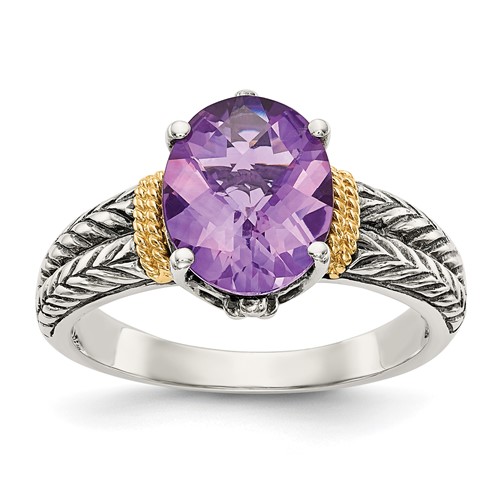 Shey Couture Sterling Silver Ring with 14K Accent Antiqued Oval Amethyst