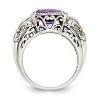 Shey Couture Sterling Silver with 14K Accent Antiqued Cushion Amethyst Ring view 2