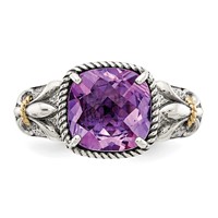Shey Couture Sterling Silver with 14K Accent Antiqued Cushion Amethyst Ring view 5