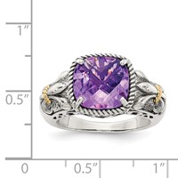 Shey Couture Sterling Silver with 14K Accent Antiqued Cushion Amethyst Ring view 4