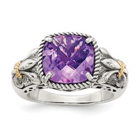 Shey Couture Sterling Silver with 14K Accent Antiqued Cushion Amethyst Ring view 1