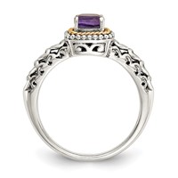 Shey Couture Sterling Silver with 14K Accent Antiqued Cushion Amethyst Ring view 2