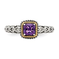 Shey Couture Sterling Silver with 14K Accent Antiqued Cushion Amethyst Ring view 5