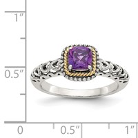 Shey Couture Sterling Silver with 14K Accent Antiqued Cushion Amethyst Ring view 4