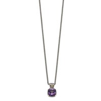 Shey Couture Sterling Silver Necklace with 14K Accent Antiqued Cushion Checkerboard Amethyst, 18" view 2