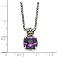 Shey Couture Sterling Silver Necklace with 14K Accent Antiqued Cushion Checkerboard Amethyst, 18" view 3