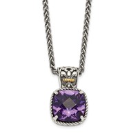 Shey Couture Sterling Silver Necklace with 14K Accent Antiqued Cushion Checkerboard Amethyst, 18" view 1