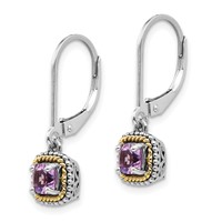 Shey Couture Sterling Silver Earrings with 14K Accent Antiqued Cushion Amethyst Leverback Dangle view 2