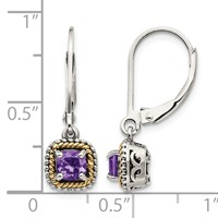 Shey Couture Sterling Silver Earrings with 14K Accent Antiqued Cushion Amethyst Leverback Dangle view 4