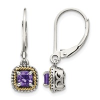 Shey Couture Sterling Silver Earrings with 14K Accent Antiqued Cushion Amethyst Leverback Dangle view 1