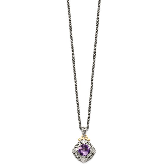 Shey Couture Sterling Silver with 14K Accent 18 Inch Antiqued Cushion Amethyst Necklace
