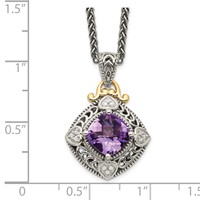 Shey Couture Sterling Silver Necklace with 14K Accent Antiqued Cushion Amethyst, 18" view 3