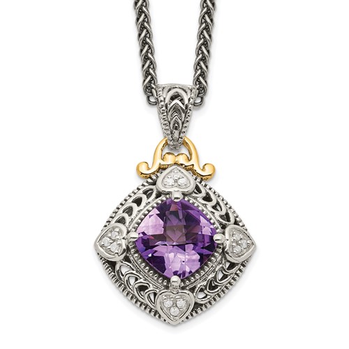 Shey Couture Sterling Silver Necklace with 14K Accent Antiqued Cushion Amethyst, 18"
