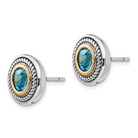 Shey Couture Sterling Silver Earrings with 14K Accent Antiqued Round Blue Topaz Post view 2
