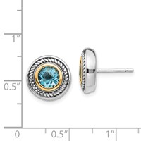 Shey Couture Sterling Silver Earrings with 14K Accent Antiqued Round Blue Topaz Post view 4