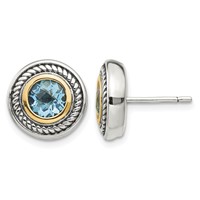 Shey Couture Sterling Silver Earrings with 14K Accent Antiqued Round Blue Topaz Post view 1