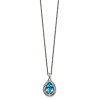 Shey Couture Sterling Silver Necklace with 14K Accent Antiqued Diamond and Pear Shaped Blue Topaz, 18" view 2