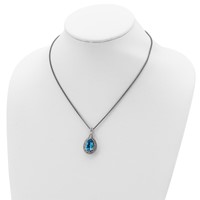 Shey Couture Sterling Silver Necklace with 14K Accent Antiqued Diamond and Pear Shaped Blue Topaz, 18" view 4