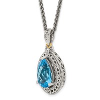 Shey Couture Sterling Silver Necklace with 14K Accent Antiqued Diamond and Pear Shaped Blue Topaz, 18" view 5