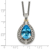 Shey Couture Sterling Silver Necklace with 14K Accent Antiqued Diamond and Pear Shaped Blue Topaz, 18" view 3