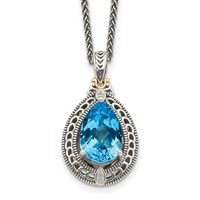Shey Couture Sterling Silver Necklace with 14K Accent Antiqued Diamond and Pear Shaped Blue Topaz, 18" view 1