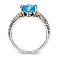 Shey Couture Sterling Silver Ring with 14K Accent Antiqued Oval Blue Topaz view 2