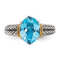 Shey Couture Sterling Silver Ring with 14K Accent Antiqued Oval Blue Topaz view 5