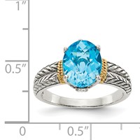 Shey Couture Sterling Silver Ring with 14K Accent Antiqued Oval Blue Topaz view 4