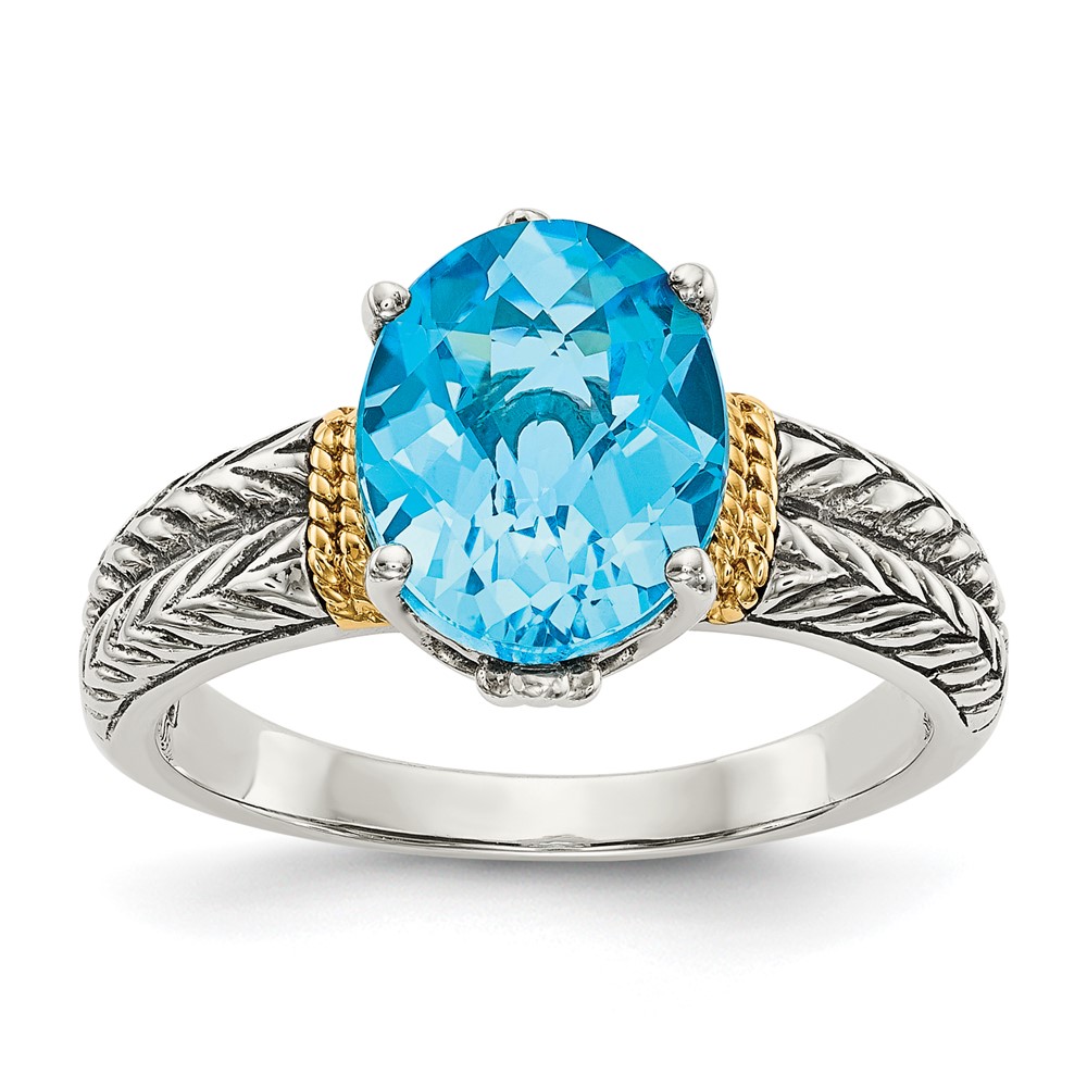 Shey Couture Sterling Silver Ring with 14K Accent Antiqued Oval Blue Topaz