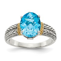 Shey Couture Sterling Silver Ring with 14K Accent Antiqued Oval Blue Topaz view 1