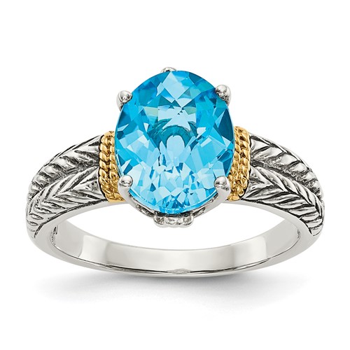 Shey Couture Sterling Silver Ring with 14K Accent Antiqued Oval Blue Topaz