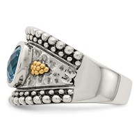 Shey Couture Sterling Silver Ring with 14K Accent Antiqued Checkerboard Bezel Blue Topaz view 3